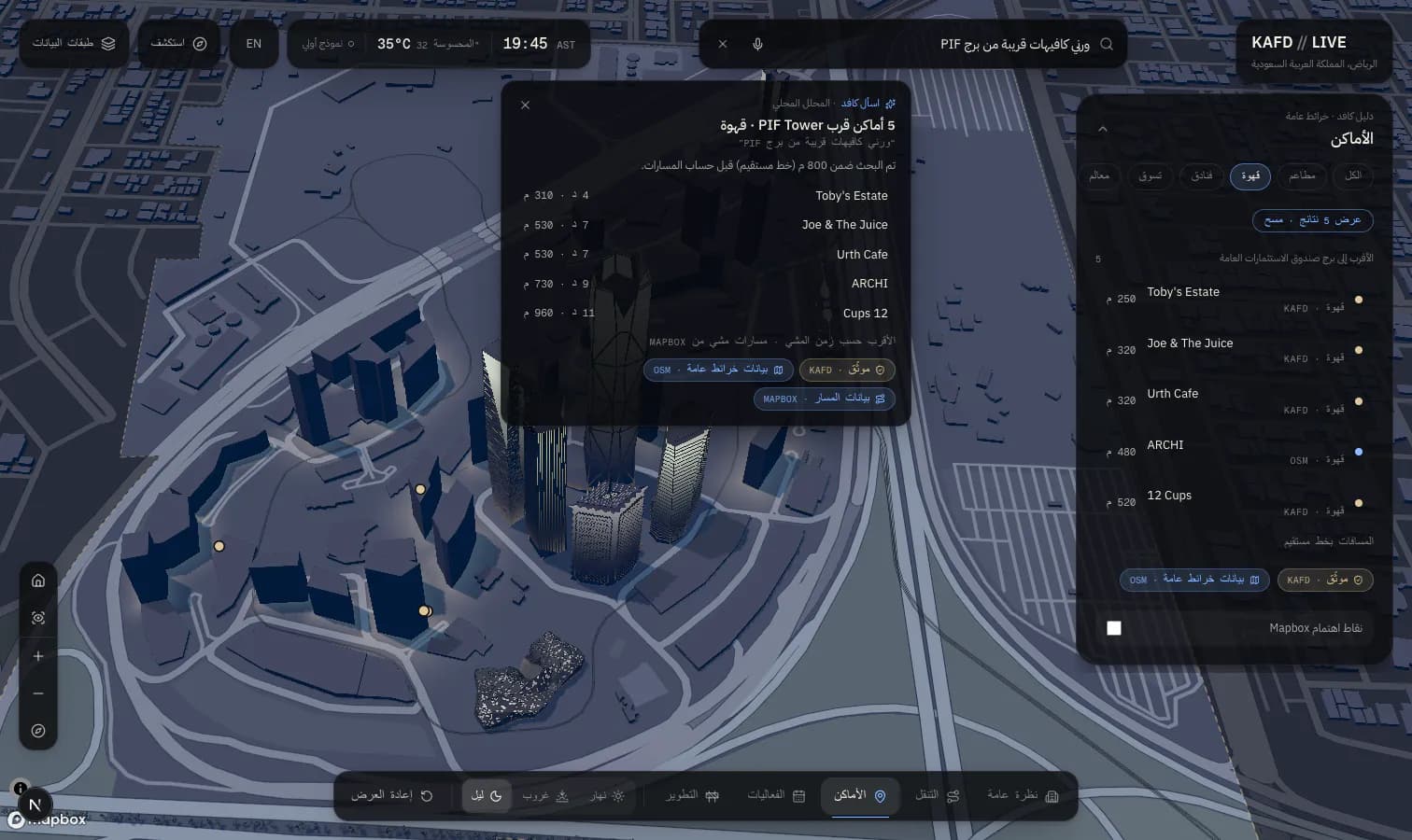 «اسأل كافد» بالعربي يعرض المقاهي القريبة من البرج مع أوقات المشي